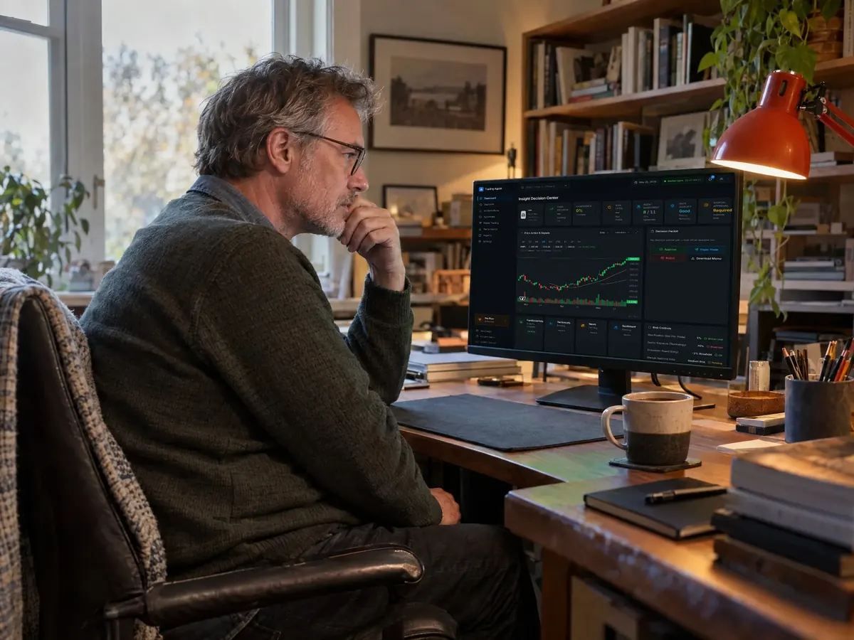 DLM Finance Trading in use on a laptop in a working studio