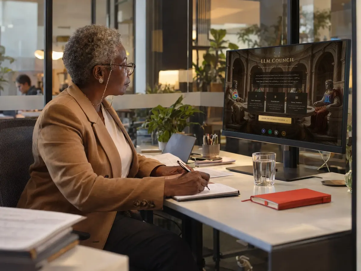 DLM LLM Council in use on a laptop in a working studio