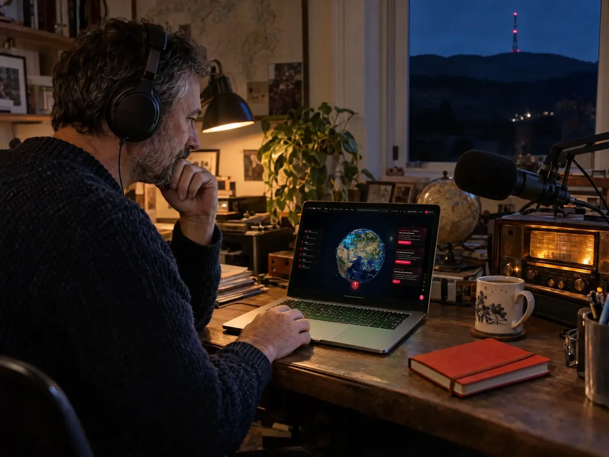 Spinn Radio in use on a laptop in a working studio