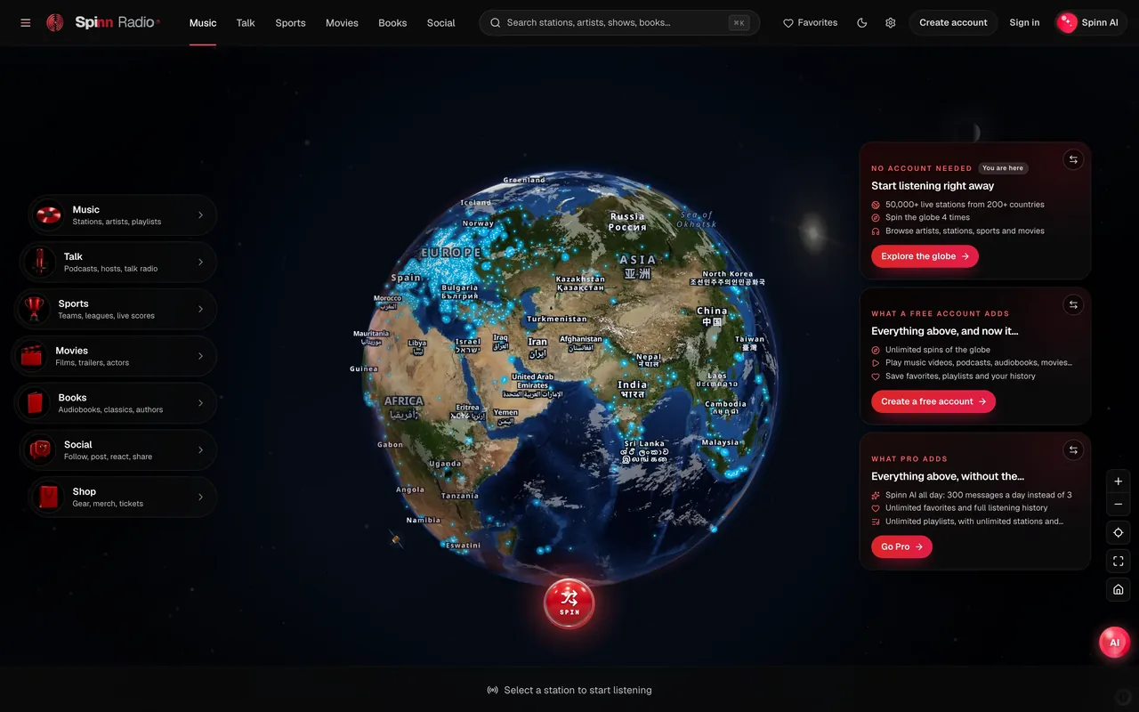 Spinn Radio, captured from the live product