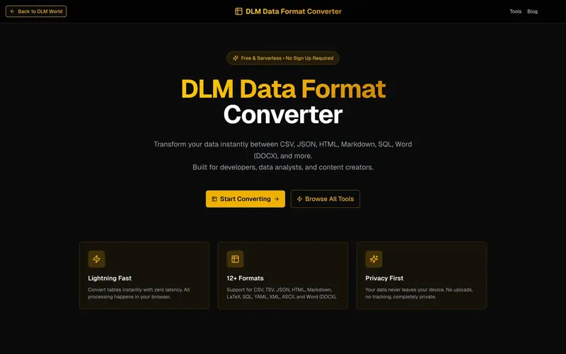 DLM Data Format Converter home screen