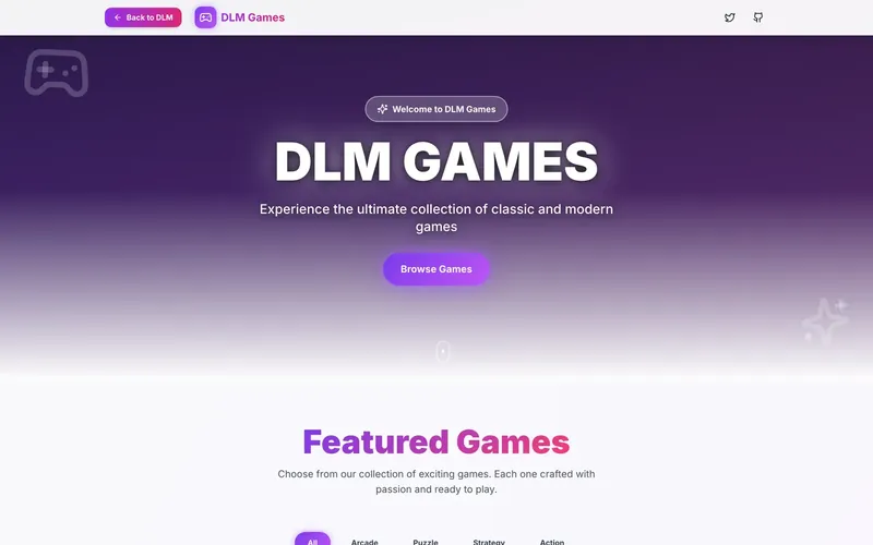 DLM Games home screen