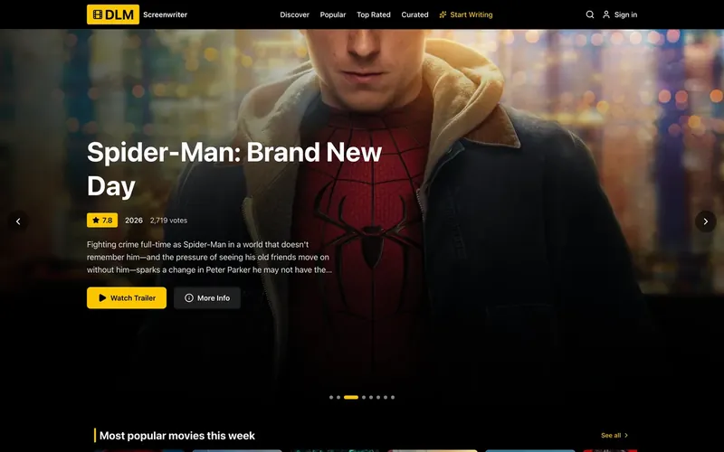 DLM Movies home screen