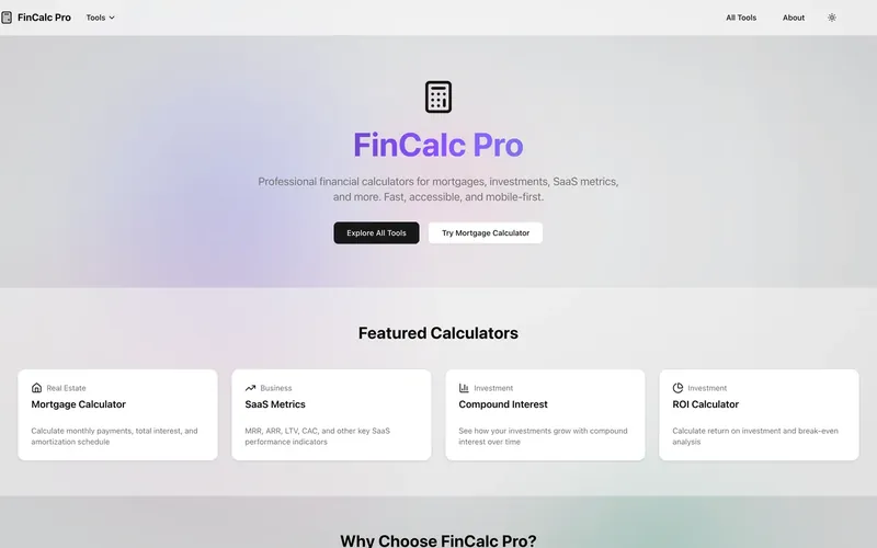 FinCal Pro home screen