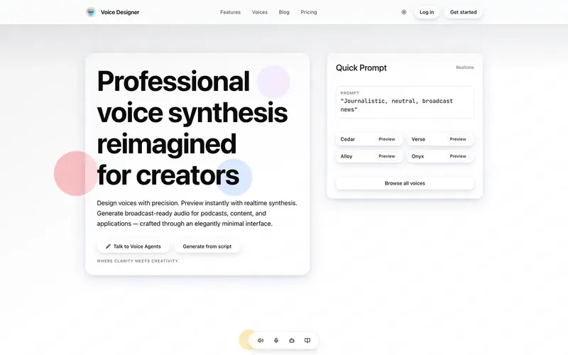 Voice Designer home screen